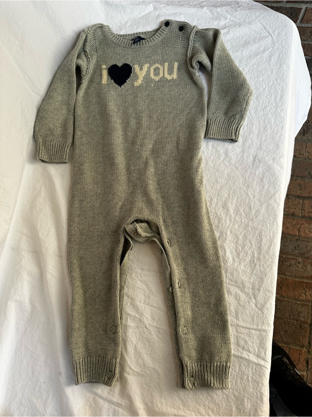 Gap Kids Knit Onsie - Gray "I ♥ You"